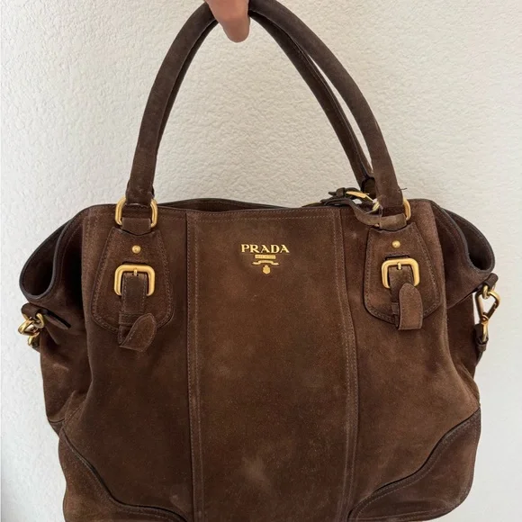 Prada Dark Brown Suede Shoulder Bag - Picture 3 of 8